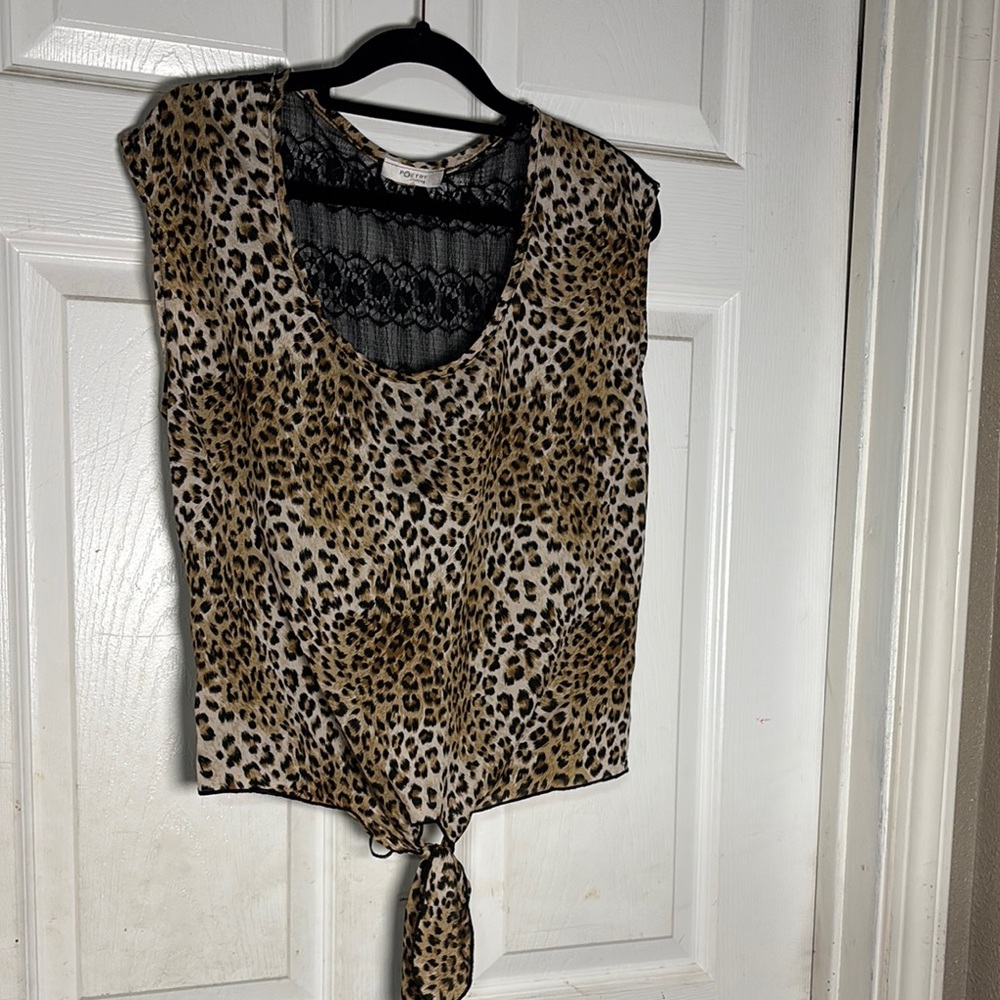 Poetry Leopard Print Blouse with Black Lace